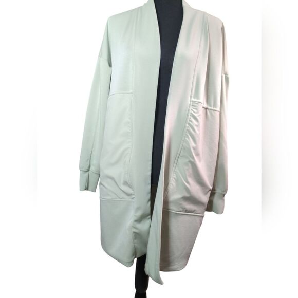 FLX Mint Green Open Front Quilted Knit Long Athleisure Cardigan - Size Medium - Picture 8 of 10